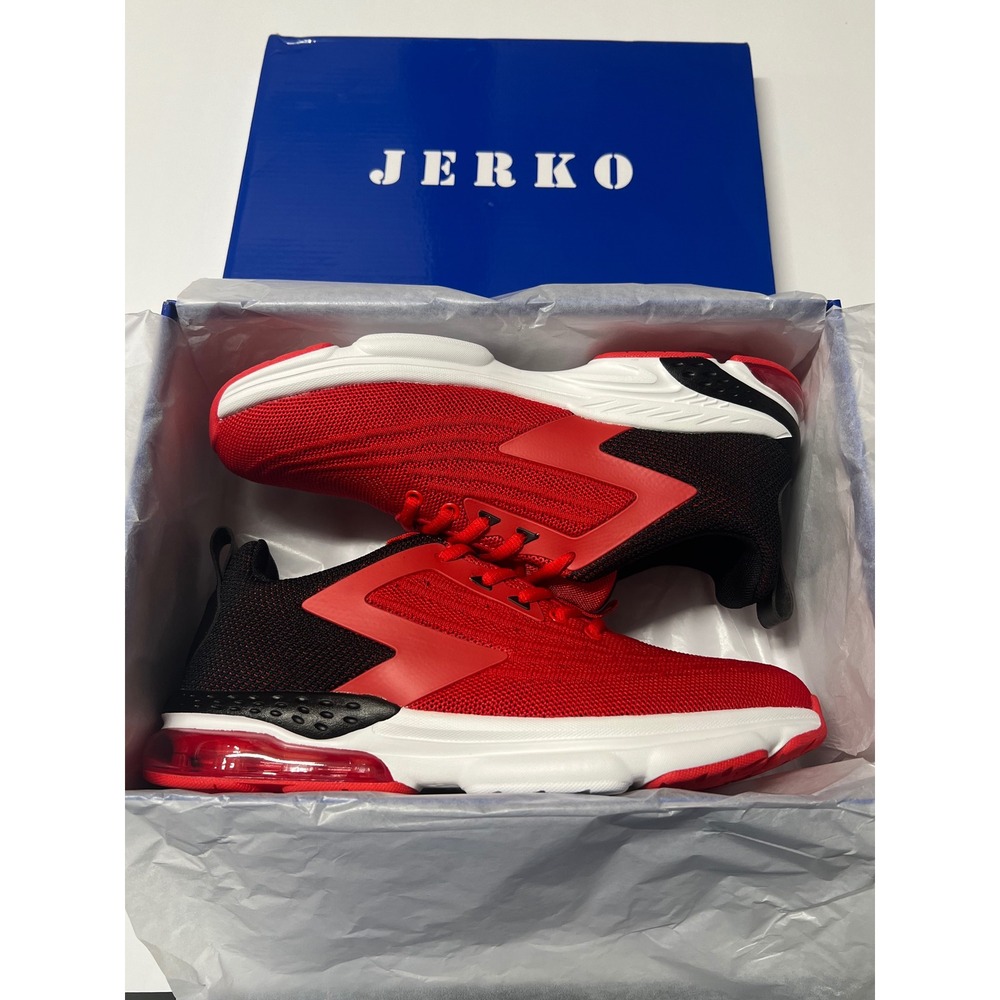 JERKO Men's Lace Up Low Top Athletic Sneakers Red/Black/White size 9